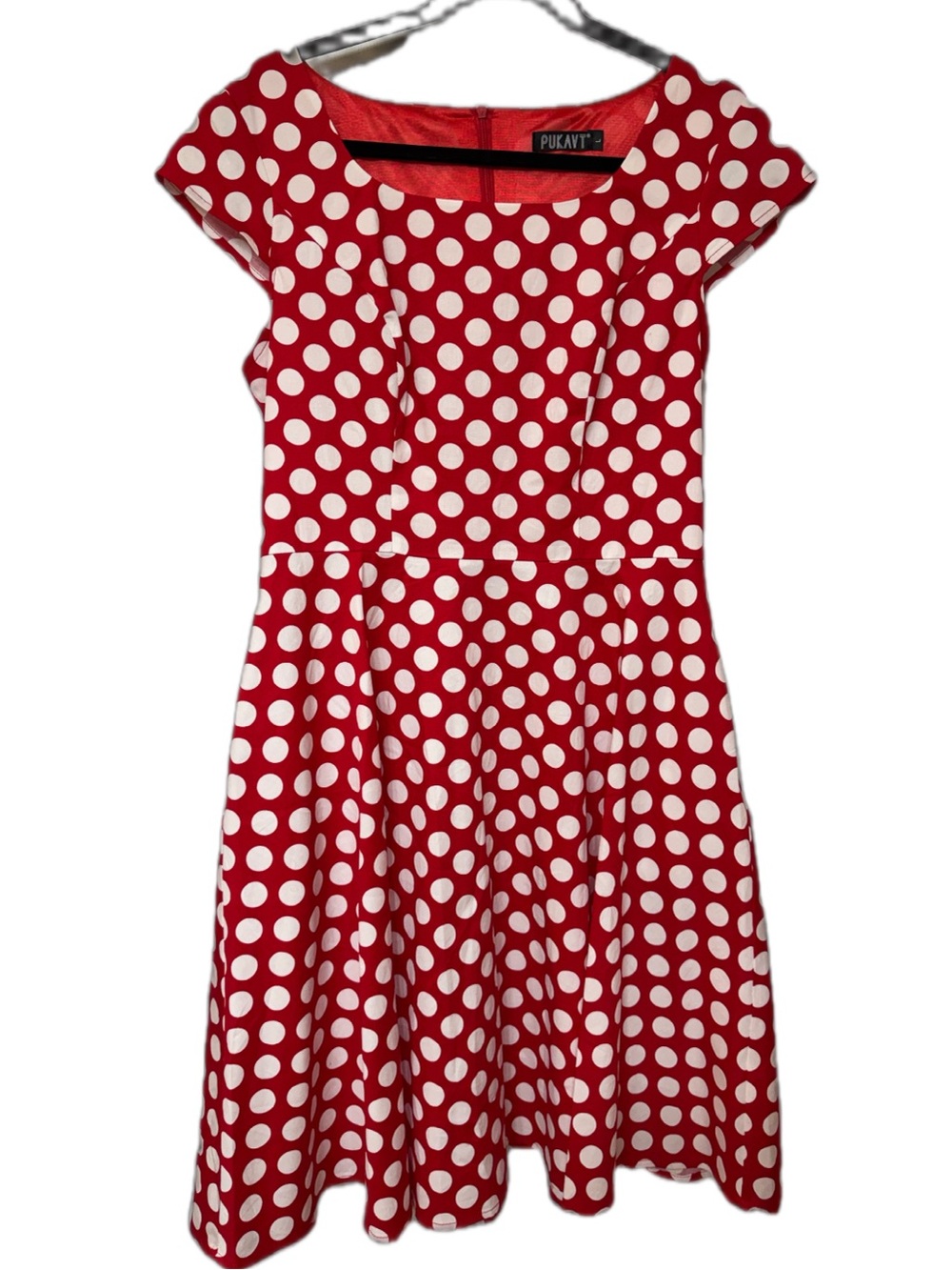 PUKAVT Red & White Polka Dot Dress | Size L